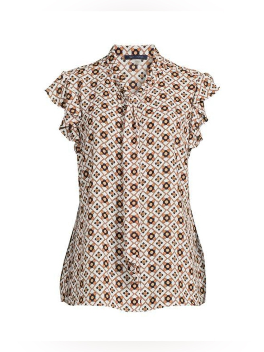 Tommy Hilfiger Cream, Black and Brown Floral Geometric Blouse